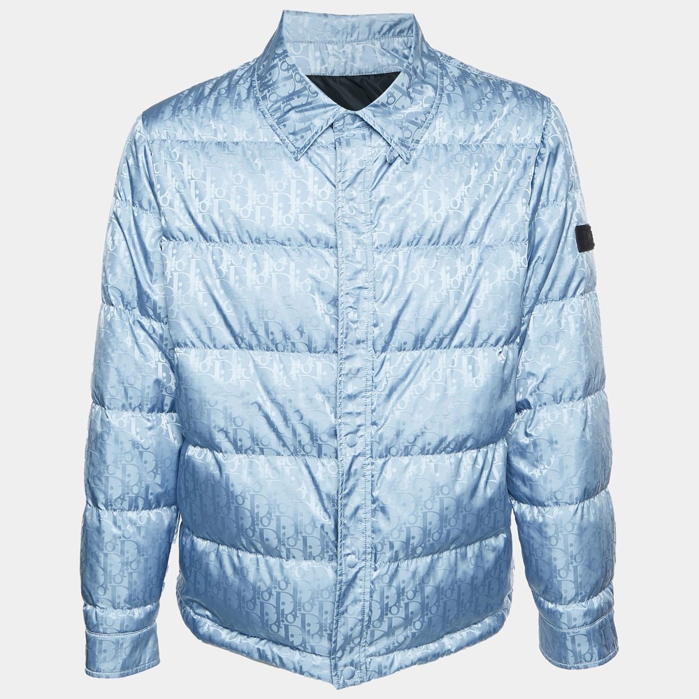 Dior Homme Blue Oblique Jacquard Puffer Jacket L