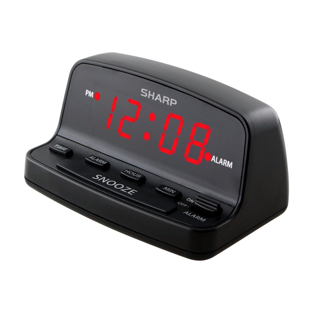 SHARP Digital Alarm Clock, Midnight Black, Keyboard Controls, Red LED Display