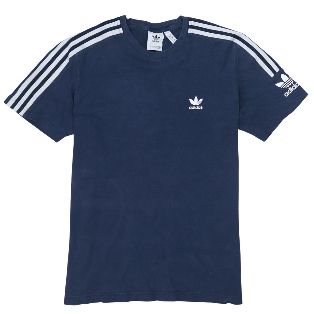Adidas Mens T Shirt Navy Blue Trefoil Logo Three Stripe Sleeves Jersey Cotton M
