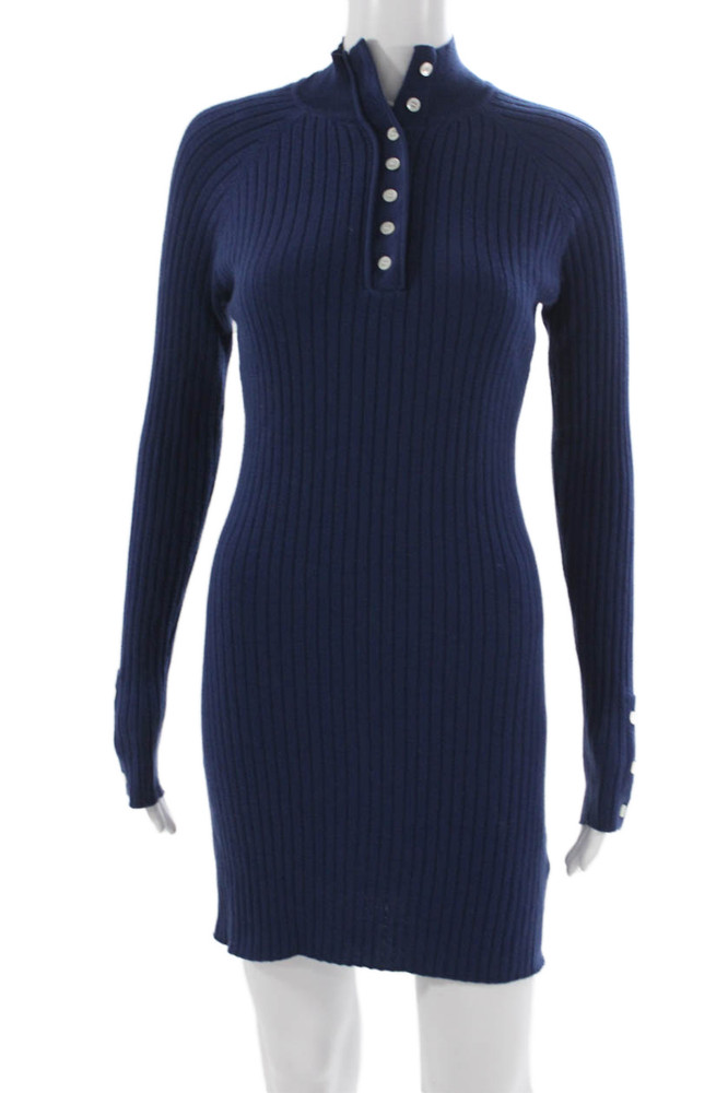 Frankies Bikinis Women Sweater Dress Blue Midi Long Sleeve Mock Neck Size MFree Shipping in US $100+ Orders | $6.95 Orders Below