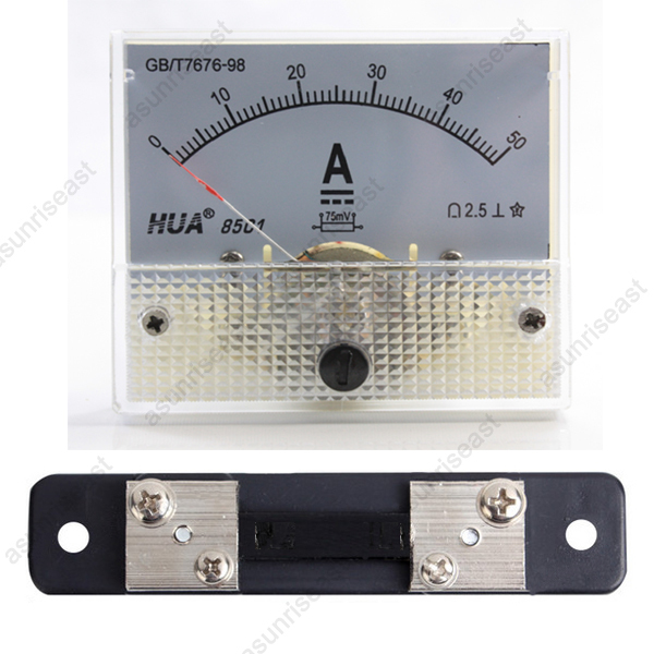 DC 50A Analog Panel AMP Current Meter + Current Shunt 85C1 Ammeter Gauge