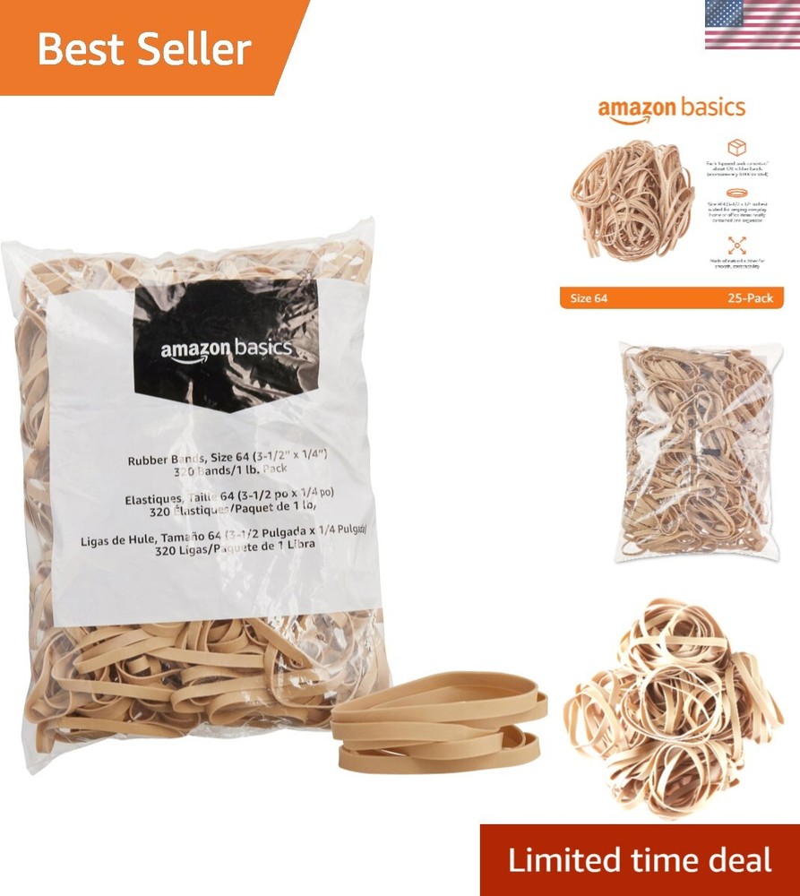 Size 64 Rubber Bands 3-1/2 x 1/4 Inch 320 Bands per 1 lb Pack 25-Pack Tan