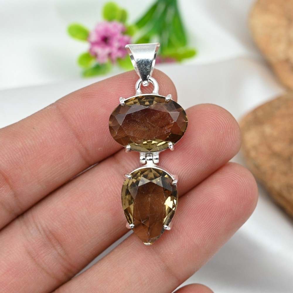 Smokey Topaz 925 Sterling Silver Gemstone Handmade Jewelry Pendent Birthday Gift