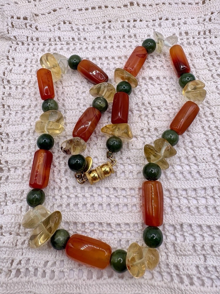 Vintage Les Bernards Signed Semi Precious Gemstone Necklace 16.5”