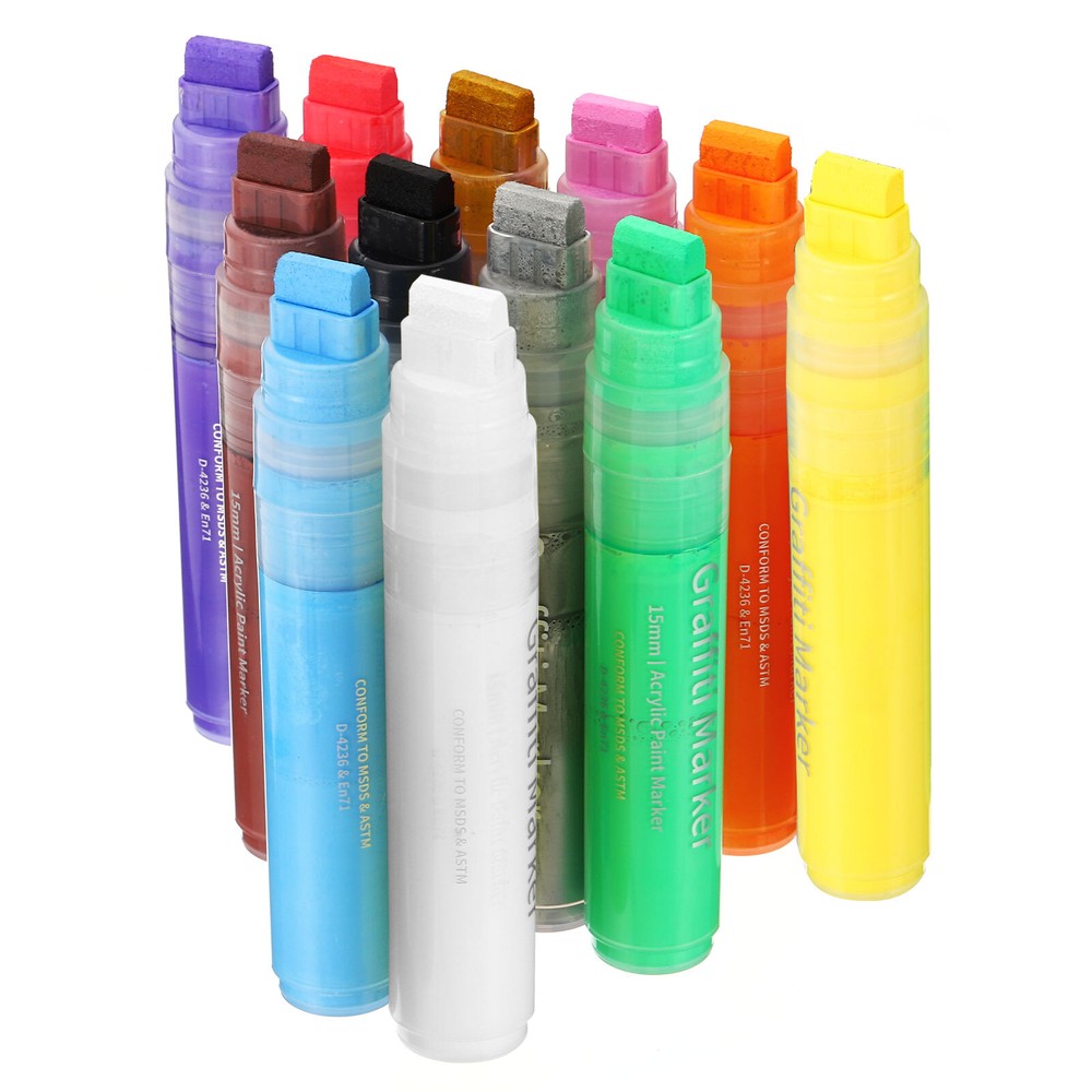 12 Pcs Graffiti Markers 15mm 12 Colors Poster Markers Thick Acrylic Paint Pen