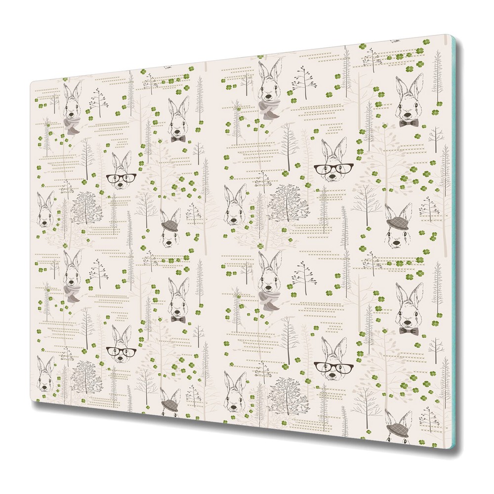 Glass Chopping Cutting Board Worktop Saver Lucky rabbits white 60x52