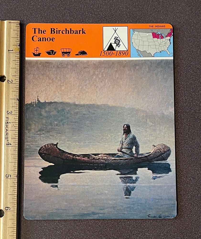 1979 Panarizon The Birchbark Canoe Indian Paddles His Canoe Vintage Large Card