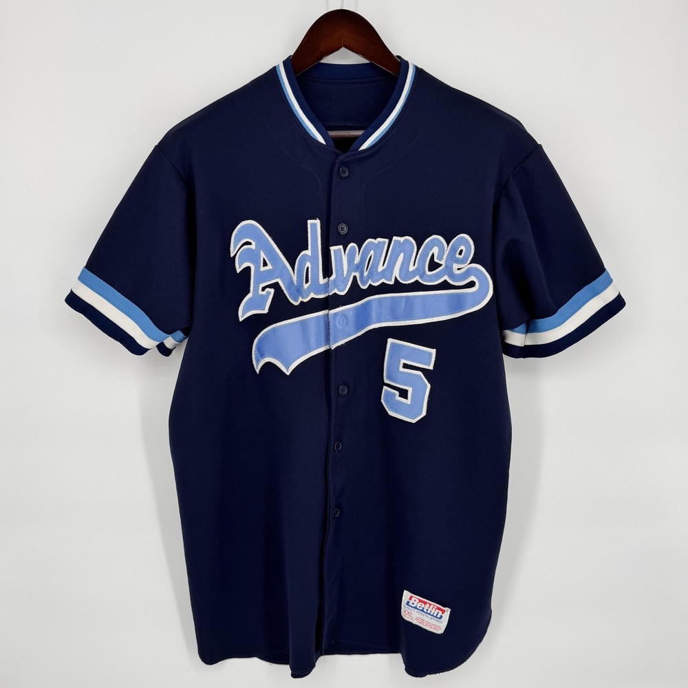 VTG Betlin Baseball Jersey Mens 2XL Blue Team Advance 5 Short Sleeve Made USA