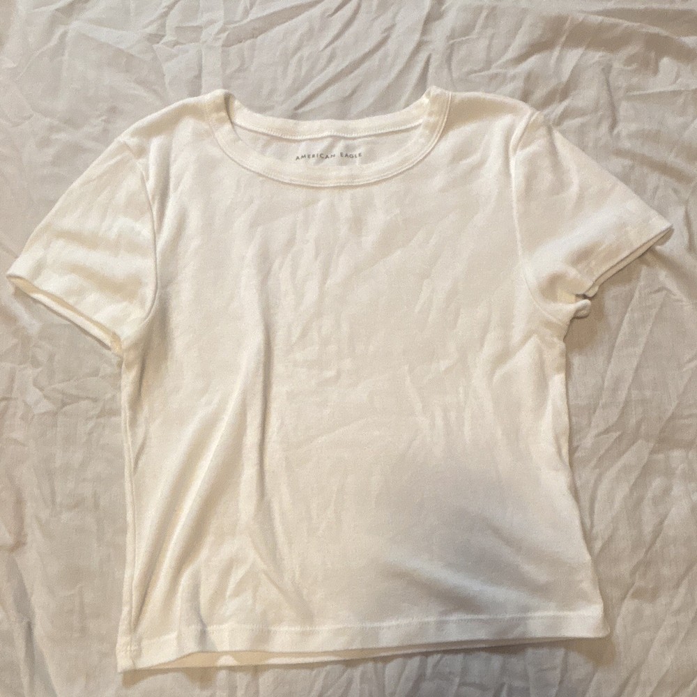 American Eagle Solid Crew Neck Short Sleeve T-Shirt Tee White Women’s M