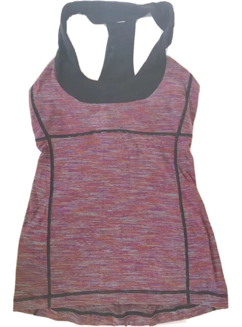 LULULEMON Scoop Neck Tank Top Pink Wee Space Dye Stripe size 4 Gym Yoga Spin
