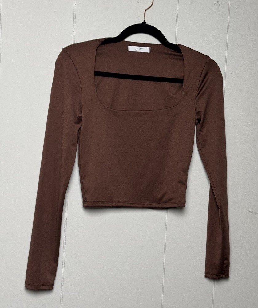 Gaze Women’s Brown Long Sleeve Square Neck Cropped Top Size XS