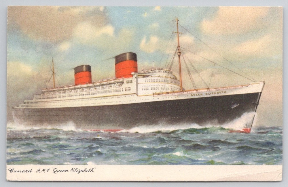 Cunard RMS Queen Elizabeth Ocean Liner Postcard Southampton 1950