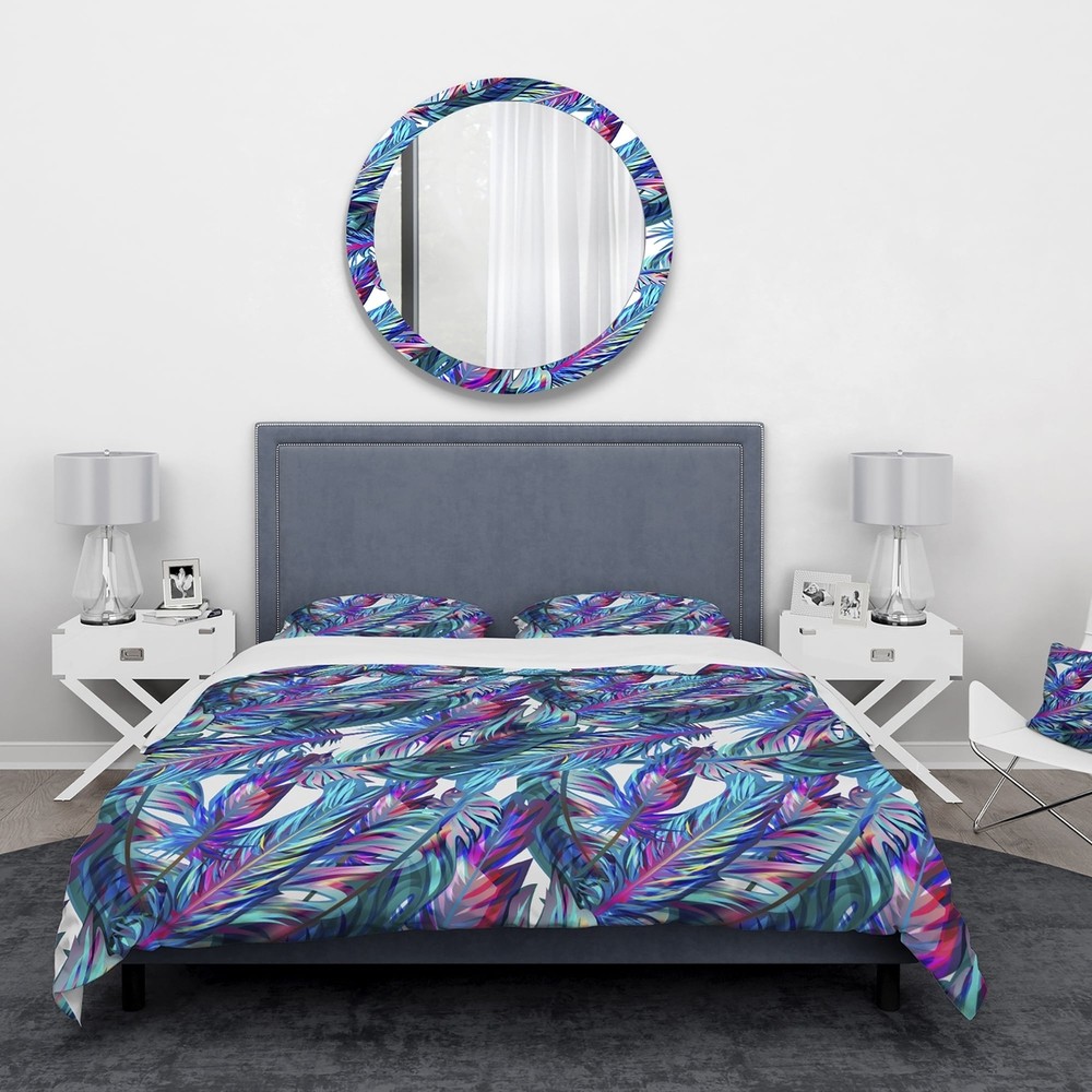 Designart 'Blue Tropical Leaves' Tropical Bedding Set -