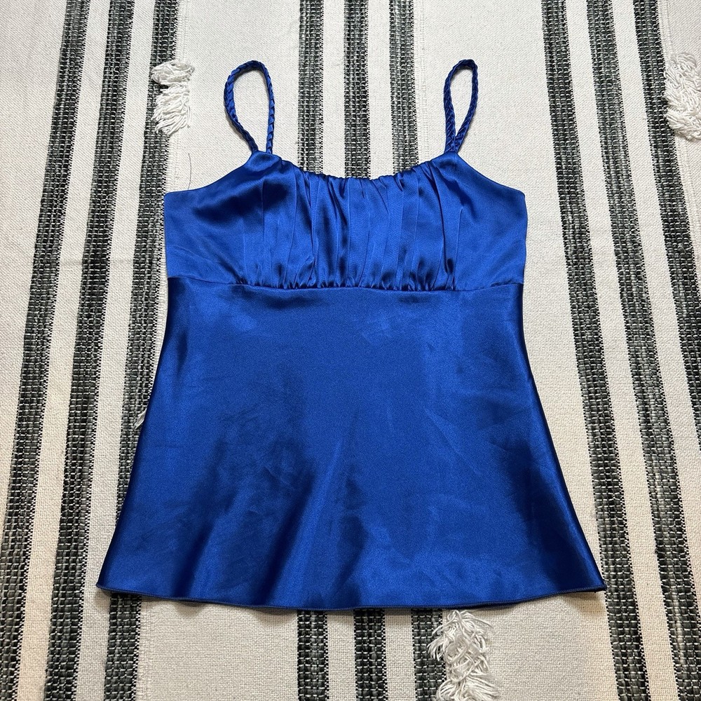 Vintage Y2K Satin Cami Tank Top Braided Straps Babydoll iz Byer California Sz Lg