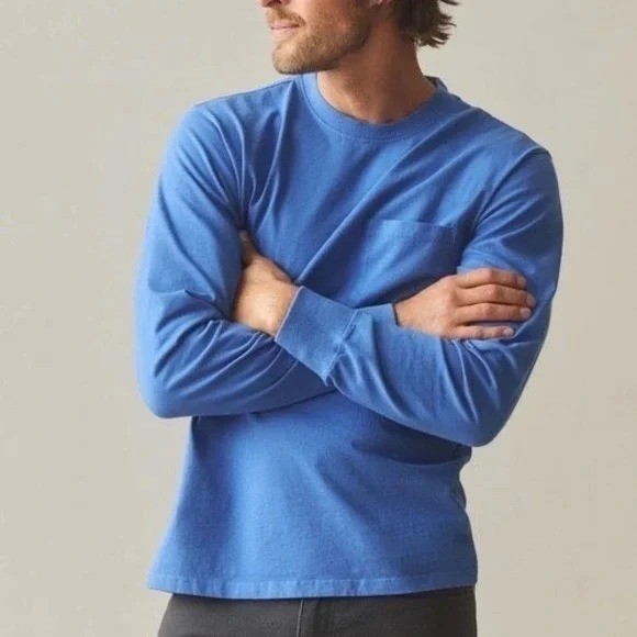 American Giant T-Shirt Mens Large Blue Cotton Front Pocket Long Sleeve Crew Neck