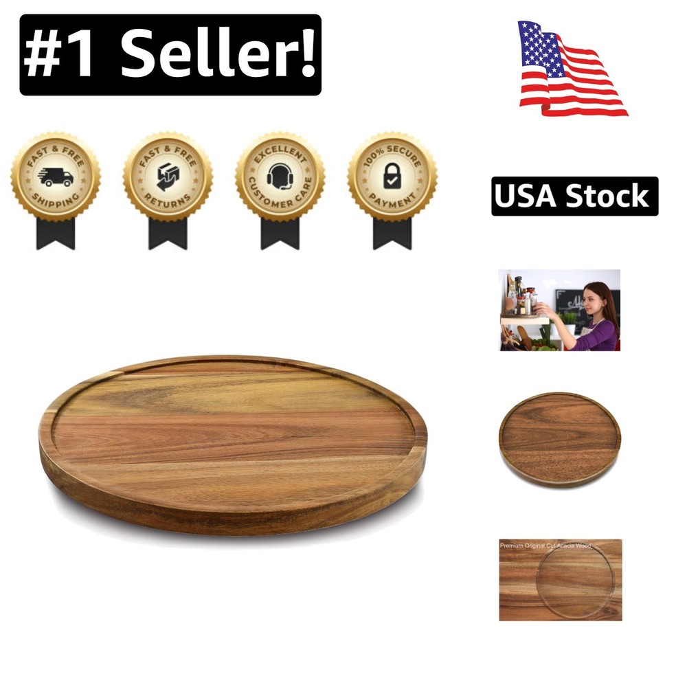 Sturdy 9-inch Acacia Wood Lazy Susan Turntable for Kitchen Organization
