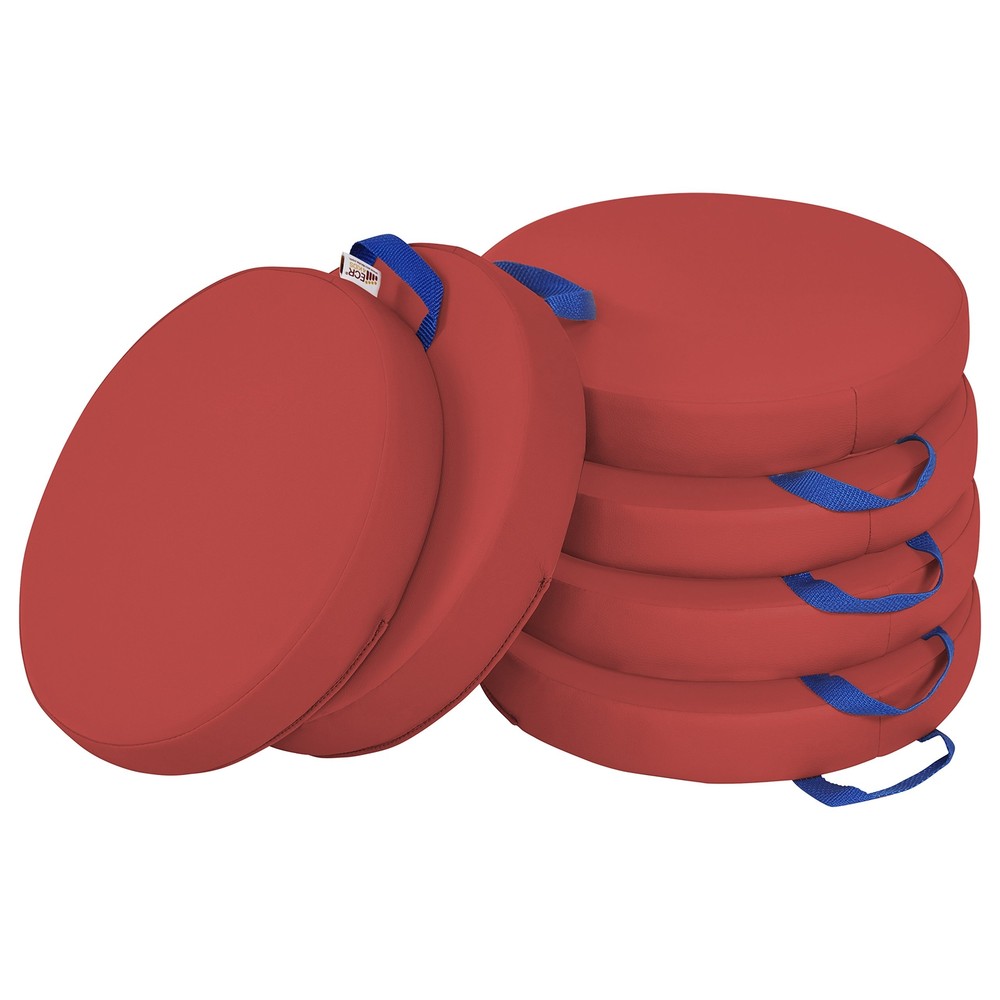 SoftZone Floor Cushions, Round, Flexible Seating, Red, 6-Piece