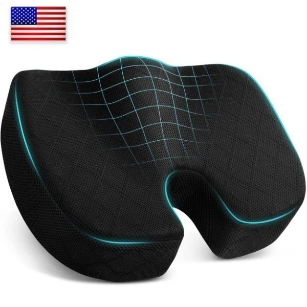 Seat Cushion Memory Foam Chair Pad for Back Tailbone Pain Relief Black