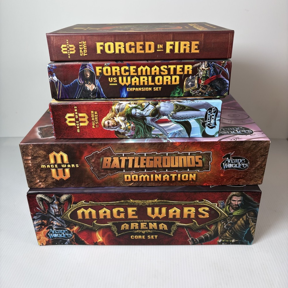 Mage Wars Arena Core Set & 4 Expansions Lot: Forged in Fire, Domination, Paladin