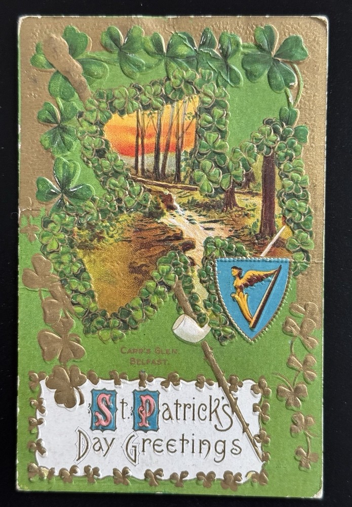 Vintage Postcard St Patrick's Day Greetings Carr's Glen Belfast Unposted