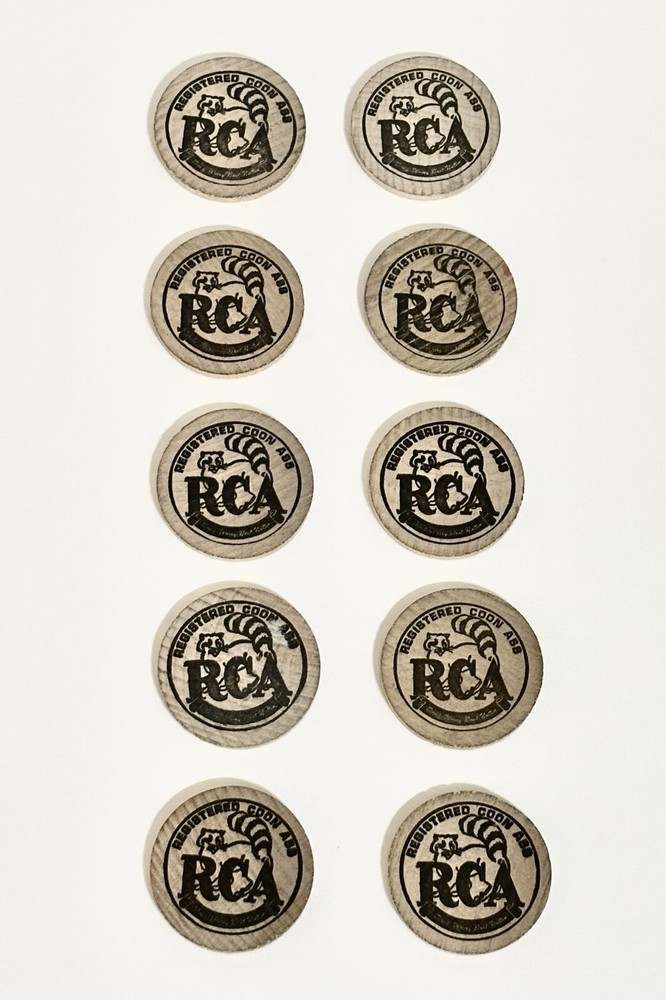 Rare Set of 10 Mardi Gras Doubloons Registered Coon Ass Wooden Nickel Gunga Din