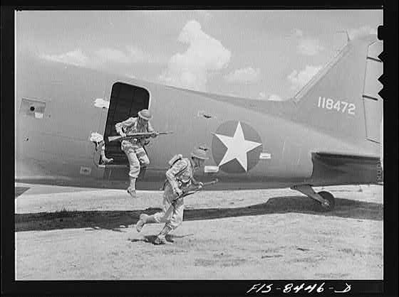 Fort Bragg North Carolina 1940s Airborne Infantry Landing from Transport Plane
