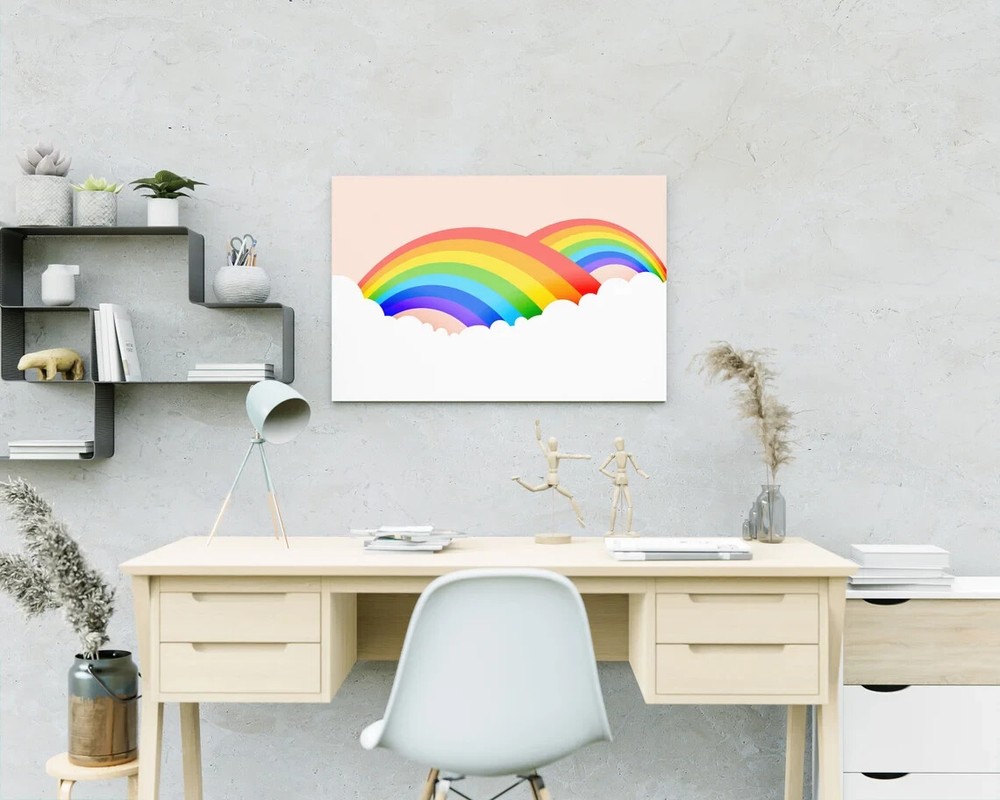 Rainbow Pride on White Cloud Abstract Wall Art Canvas Unframed Print Art