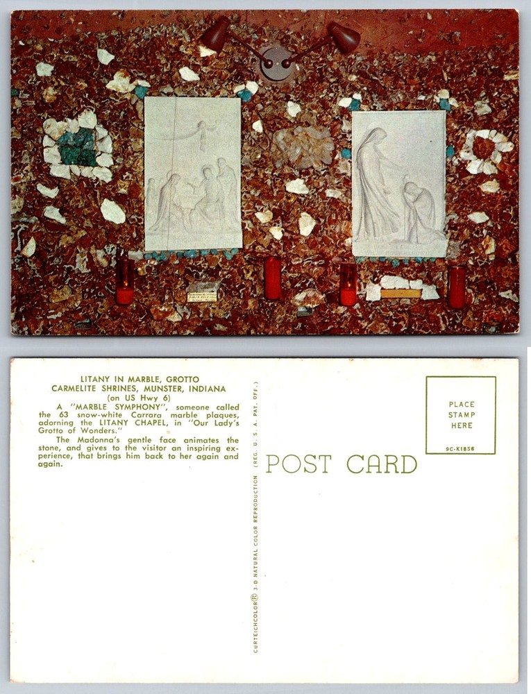 Litany in Marble Grotto Carmelite Shrines Munster Indiana Postcard Curteich