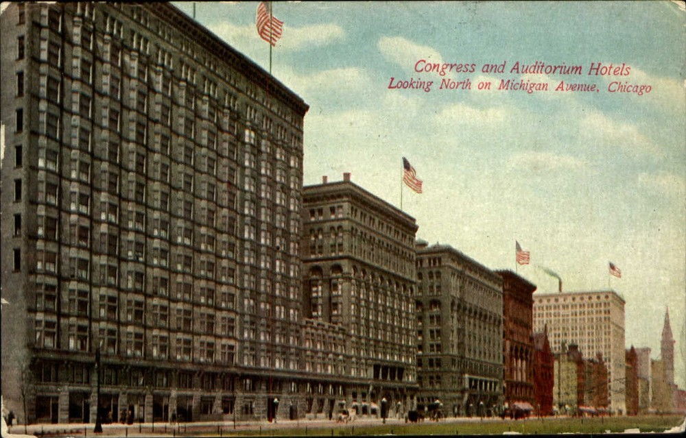 Congress & Auditorium Hotels Chicago Illinois IL Michigan Ave facing north 1910