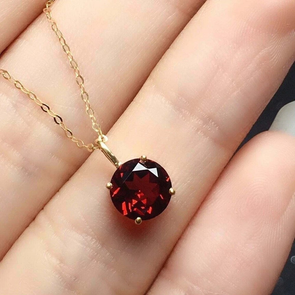2Ct Round Red Garnet Pendant in 14K Rose Gold with Free Chain