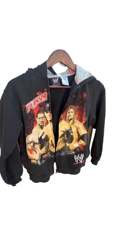 Vintage WWE RAW Kids Zip Up Hoodie John Cena Batista Triple H Boys XL