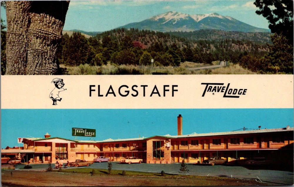 Vintage Travelodge Flagstaff AZ Postcard - Route 66 Motel & Mountain View