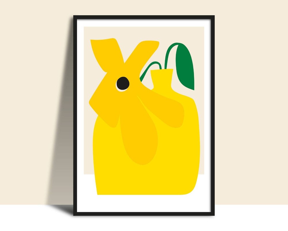 Printable Yellow Floral Wall Decor Bright Modern Illustration Poster Original