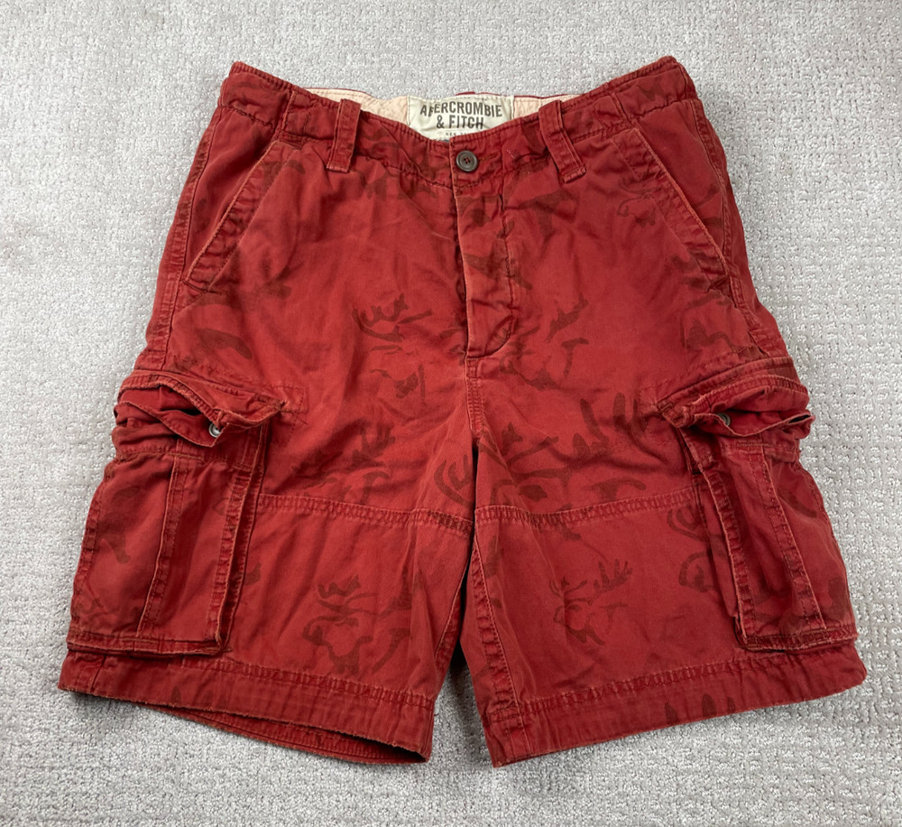 Vintage Abercrombie Fitch Cargo Shorts Mens 34 Moose AOP Heavy Military Fatigues