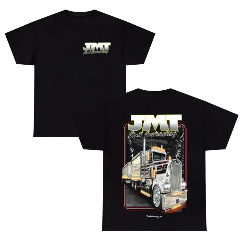 JMT Gold Contracting T-Shirt ? Vintage Chrome Long Nose Semi Truck Graphic Tee