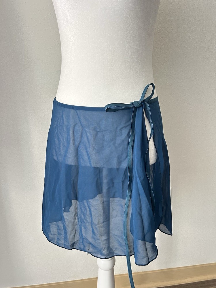 VTG Blue Sheer Ruffle Coverup Mini Skirt Y2K 90s Ballet Coquette Beach Feminine