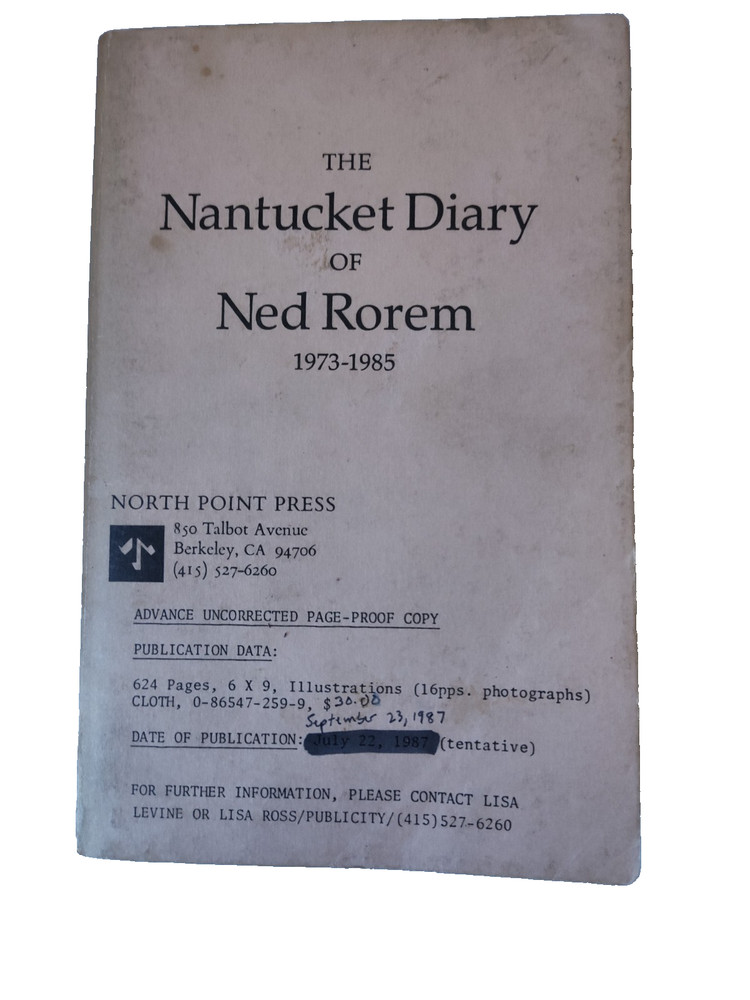 the nantuket diary of ned rorem 1973 1985