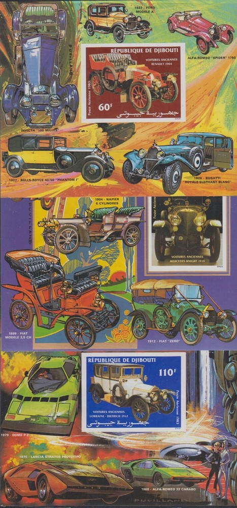 Djibouti MNH Sc C184-86 IMPERF  S/S Mi Bk 84-86B Value  40 Euro  Cars