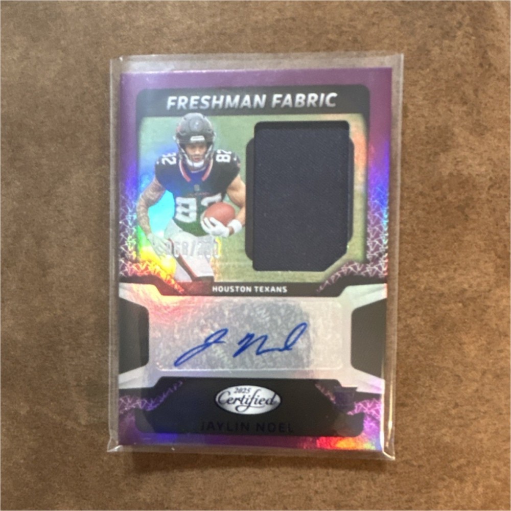 Panini Certified 2025 Freshman Fabric Jaylin Noel Texans Pink /299 Auto RC MEM