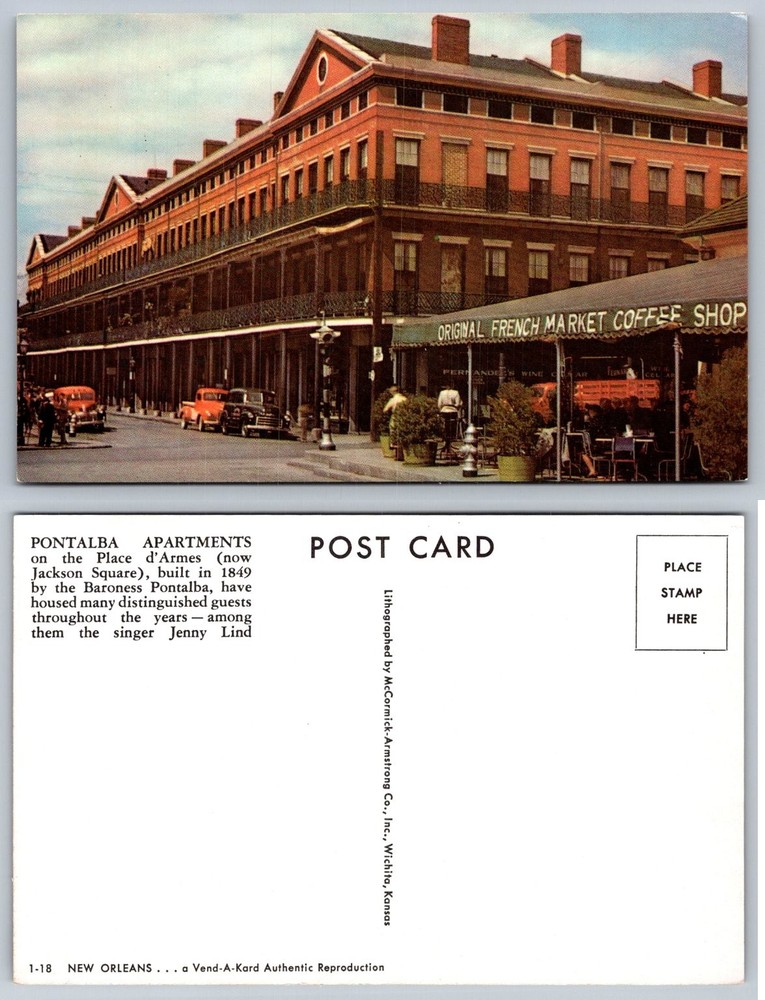 Pontalba Apartments New Orleans French Market Coffee Shop Postcard