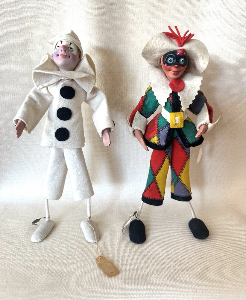 Vintage 1950s Creazoni Venice Italy harlequin jester mask souvenir doll set  