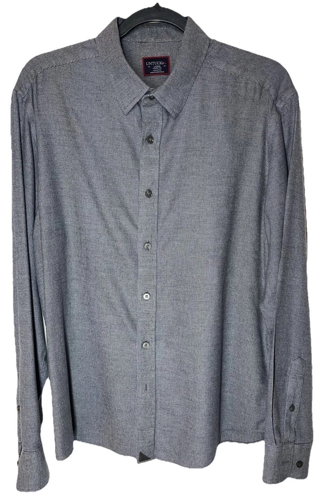UNTUCKit Long Sleeve Button-Up Shirt 100% Cotton Wrinkle Free Gray Men’s Large