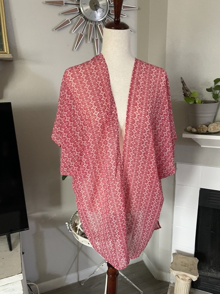 Red & White Cover-up Sheer Kimono summer layering Flowy Lightweight