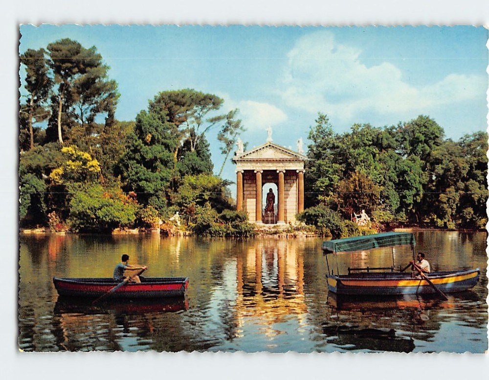 Postcard Little lake Villa Borghese Rome Italy