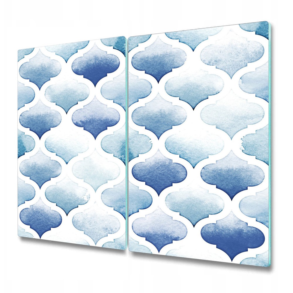 Glass Kitchen Chopping Board Worktop Saver Moroccan Geometric Blue 2x30x52