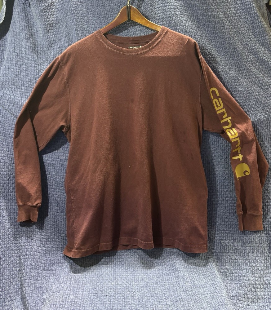 Carhartt Men's Brown Long Sleeve Crew Neck Logo T-Shirt Regular M