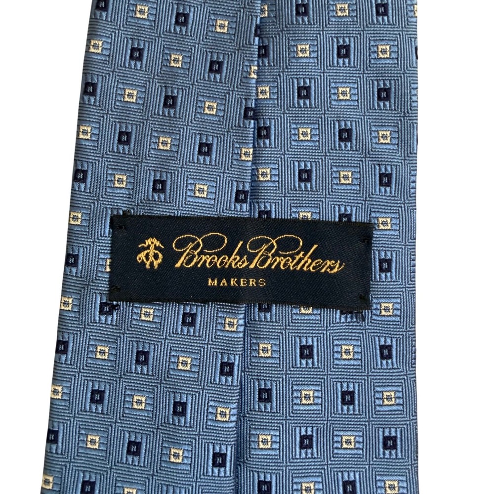 Brooks Brothers Necktie Mens OS Blue Geometric Square Pure Silk Makers England
