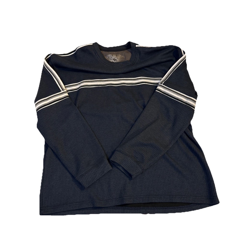 Vintage Style Mens XL Waffle Knit Thermal Shirt Navy Blue White Striped Y2K