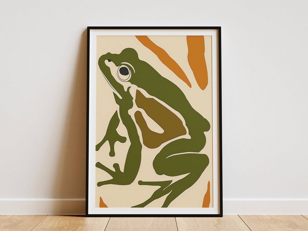 Minimalist Frog Poster Abstract Wall Art Boho Green Print Animal Art