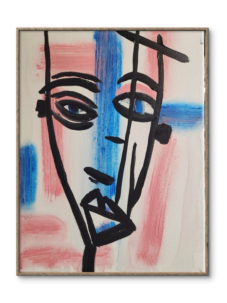 Abstract Face Expressionist Original Wall Art 14X11 Canvas Acrylic